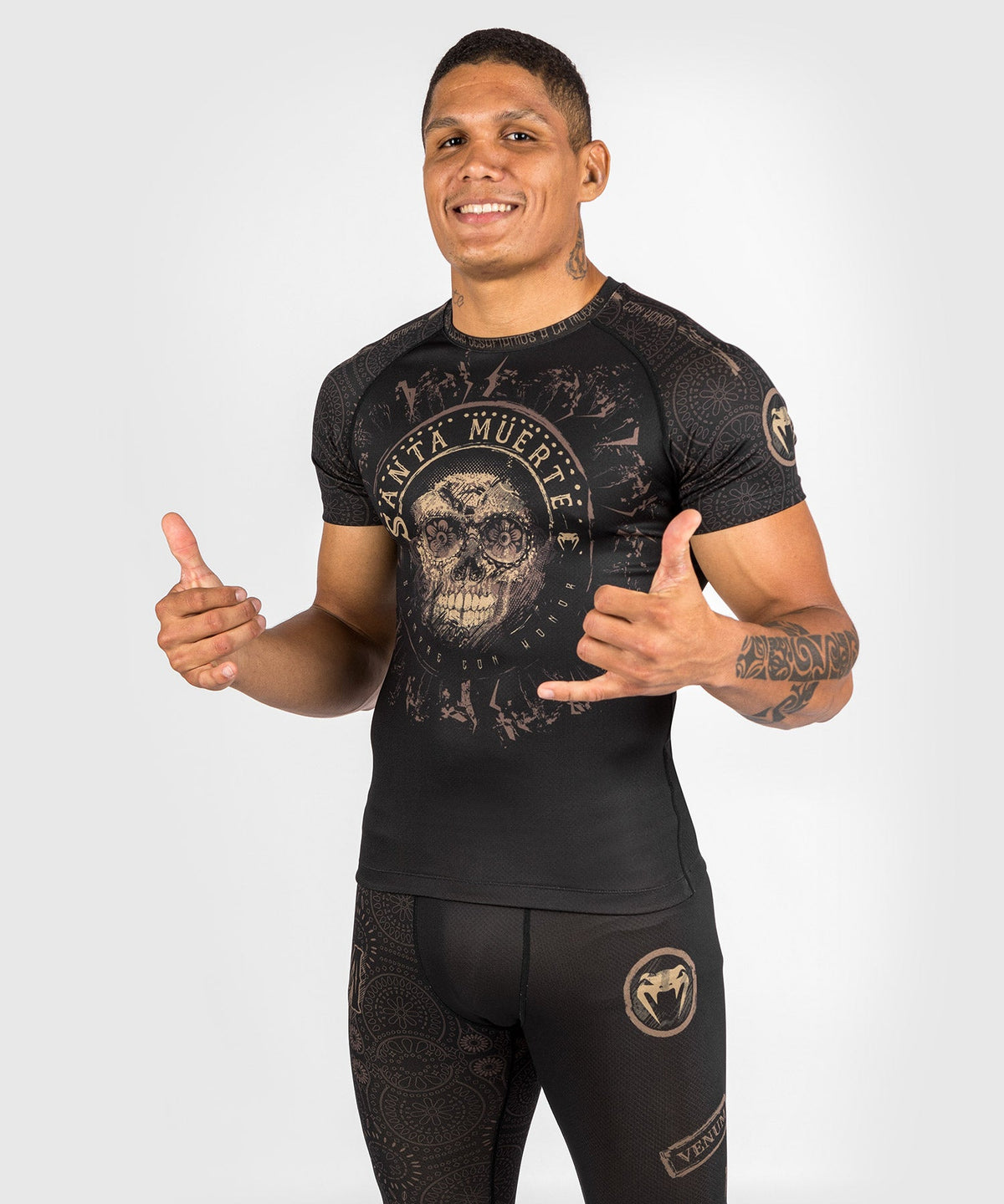 Rashguard Santa Muerte Dark Side Venum - kurzärmelig - Schwarz/Braun