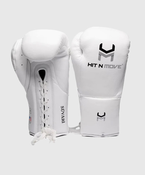 Hit N Move Süvari Rosshaar-Schnür-Boxhandschuhe - Weiß