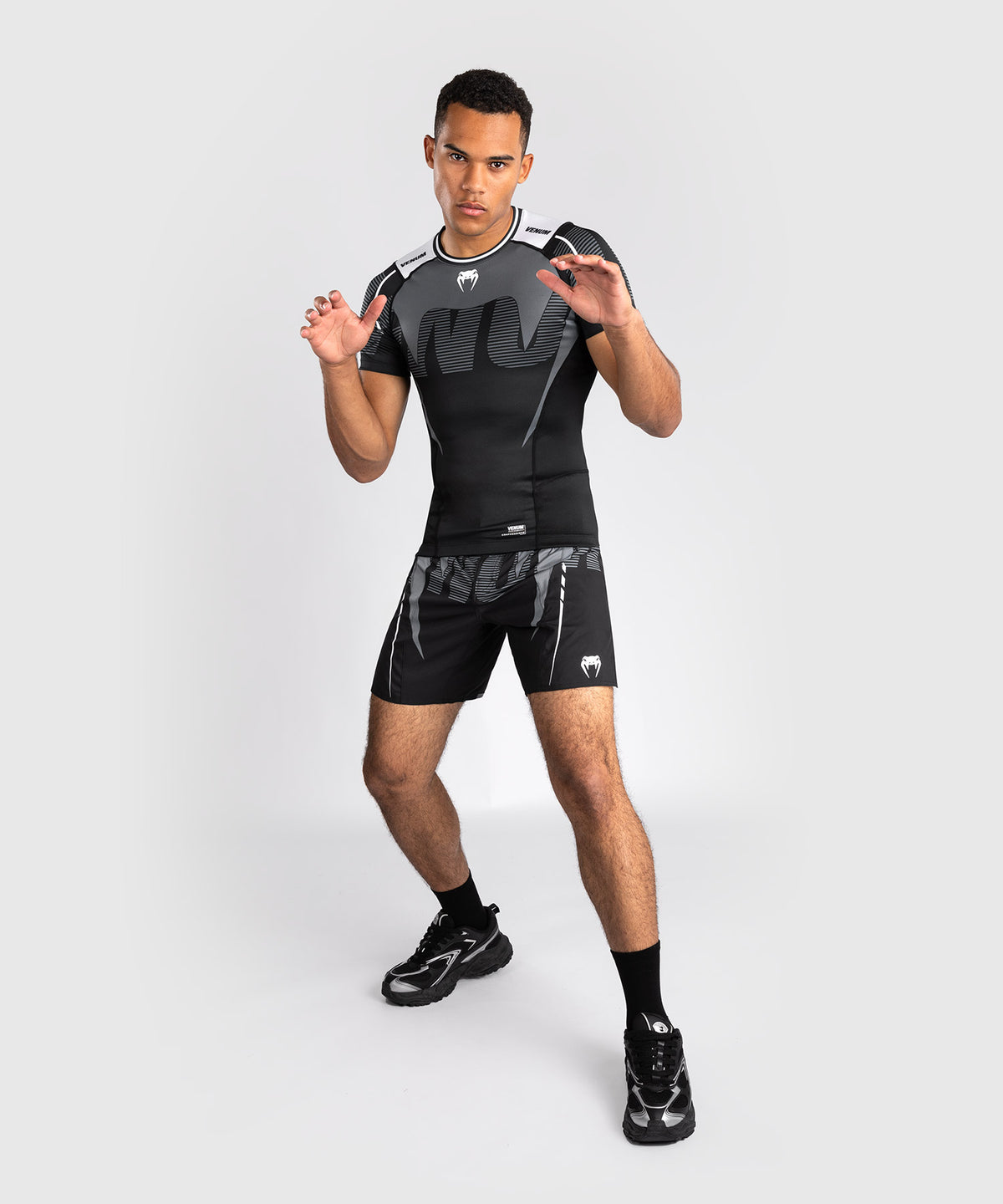 Venum Adrenaline Short Sleeve Rashguard - Black/Silver Grey