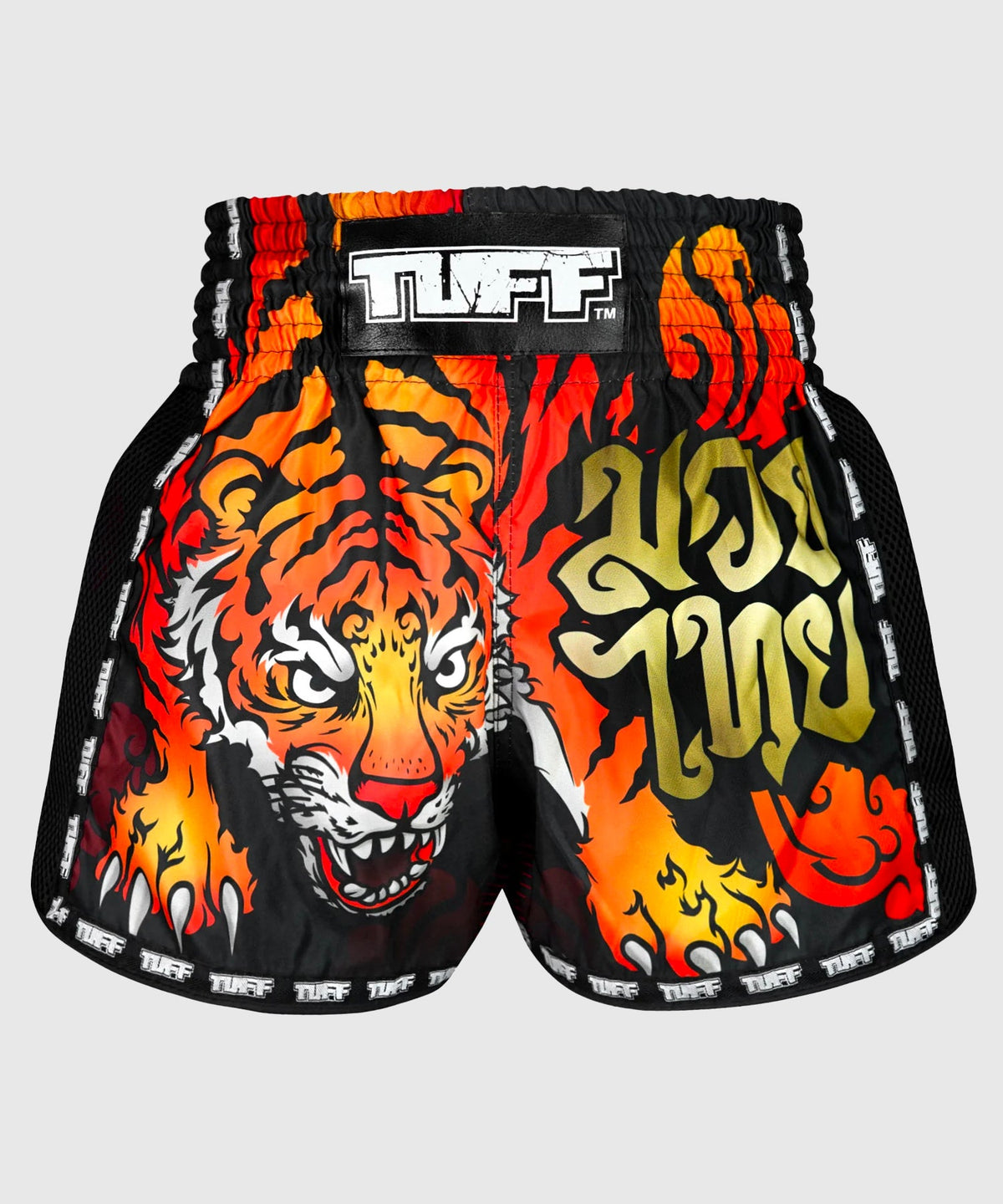 Tuff New Retro Orange Furious Tiger Muay Thai Shorts - Black