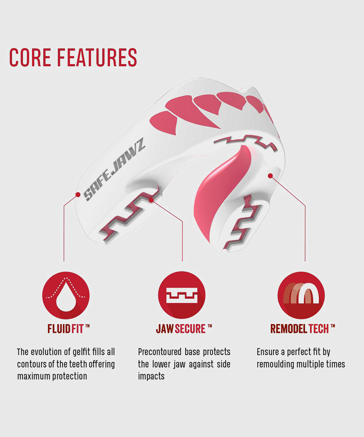 Safejawz Fangz Mouthguard – Adult – White/Pink