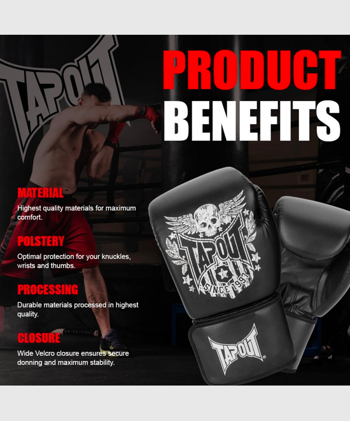 Tapout Bixby Boxing Gloves - Black/White