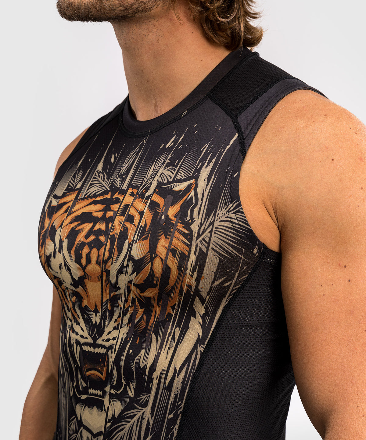 Rashguard sans Manches Venum Tiger pour Hommes - Noir/Orange Néon
