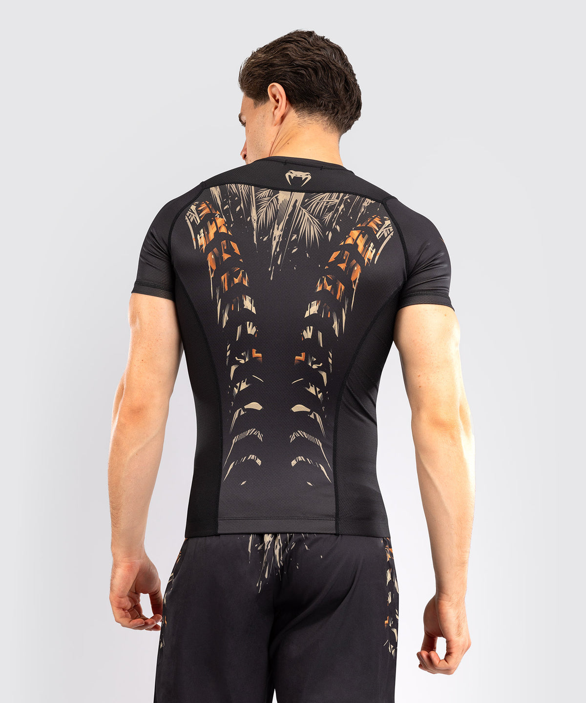 Rashguard à Manches Courtes Venum Tiger pour Hommes - Noir/Orange Néon