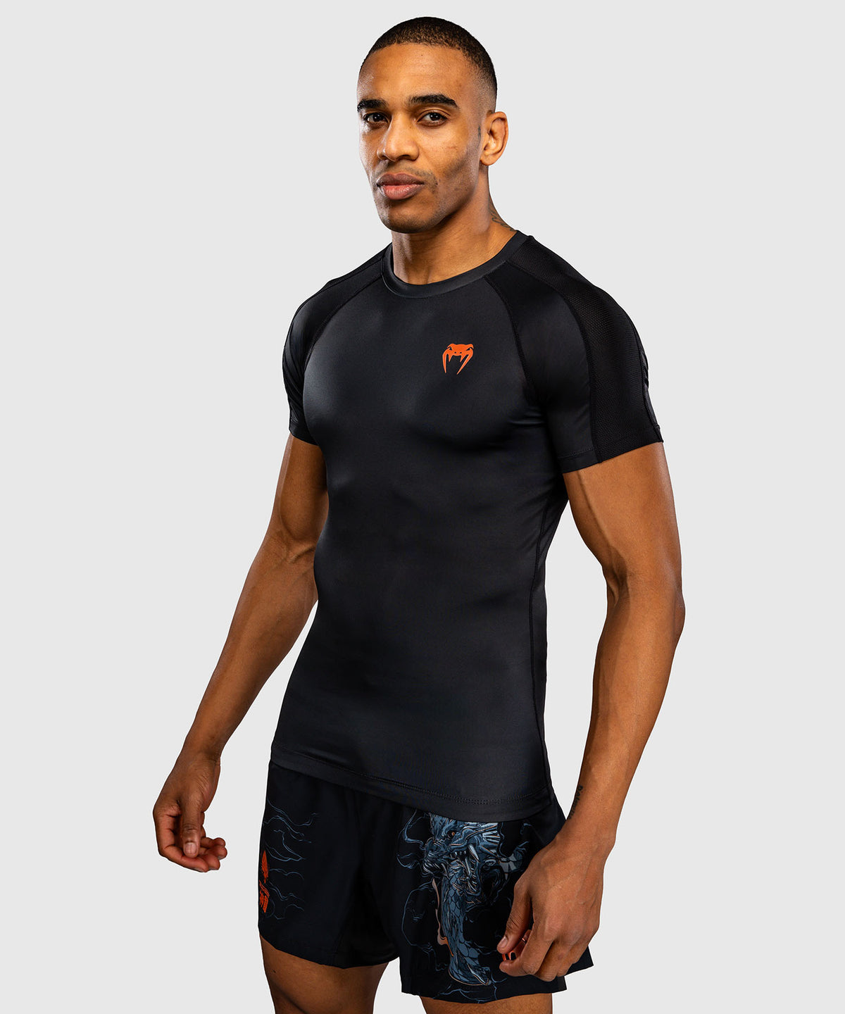 Venum Thunder Dragon Kurzarm Rashguard  – Schwarz/Grau/Kupfer