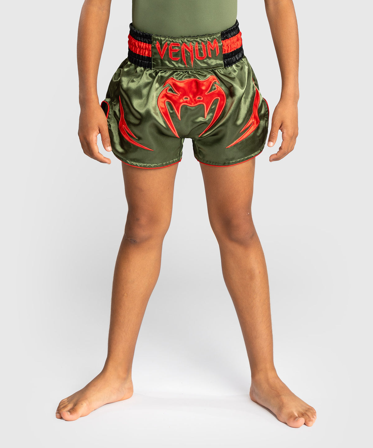 Venum Inferno Kinder Muay Thai Shorts - Armeegrün/Orange
