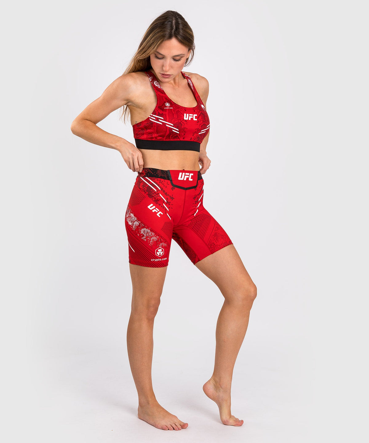 UFC Women's Long Fit Compression Short Adrenaline by Venum Authentic Fight Night - Red