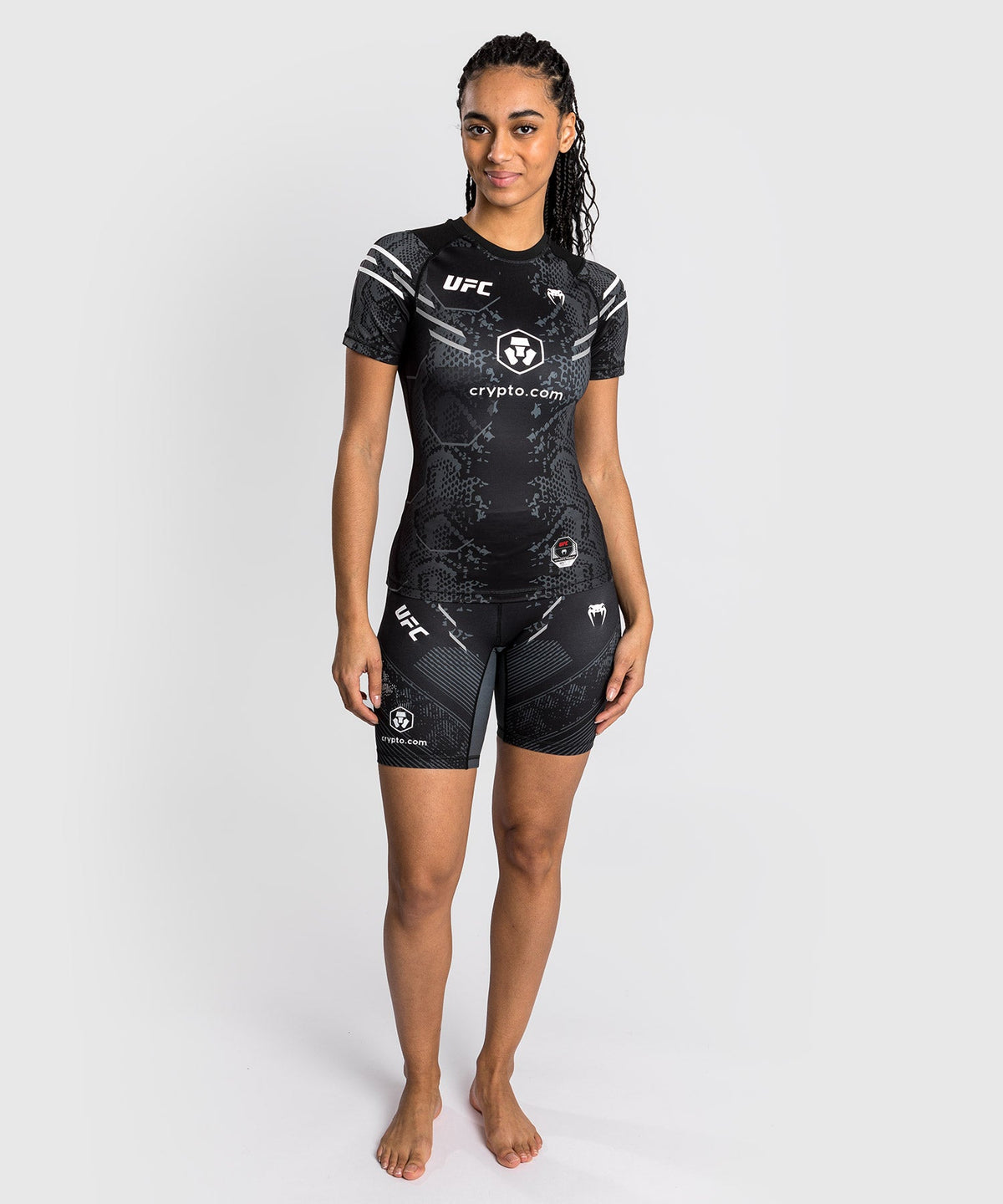 UFC Adrenaline by Venum Authentic Fight Night Kurzarm-Rashguard für Damen - Schwarz