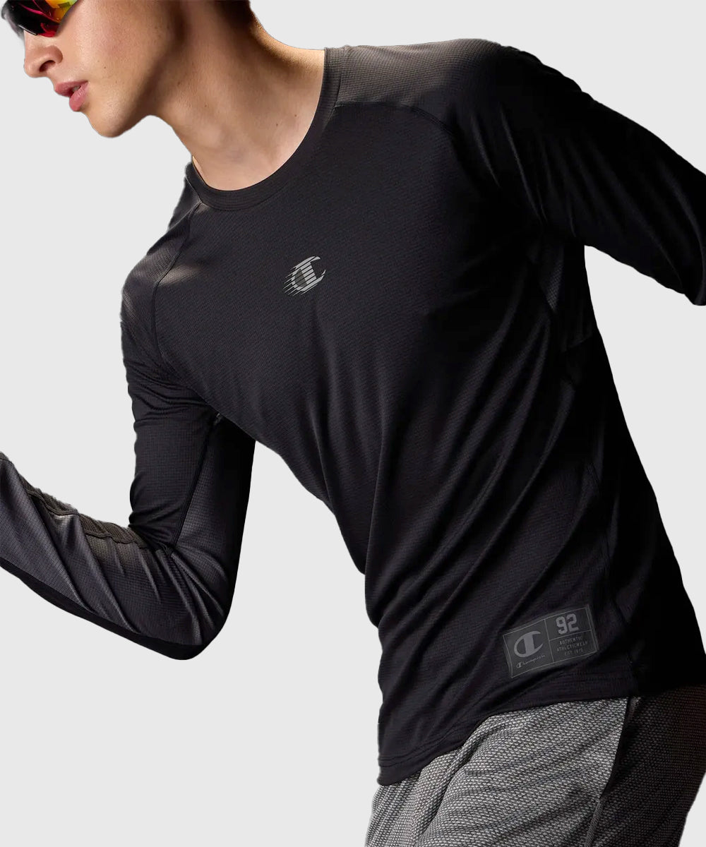 Champion Mesh T-Shirt Sportivo Maniche Lunghe – Nero