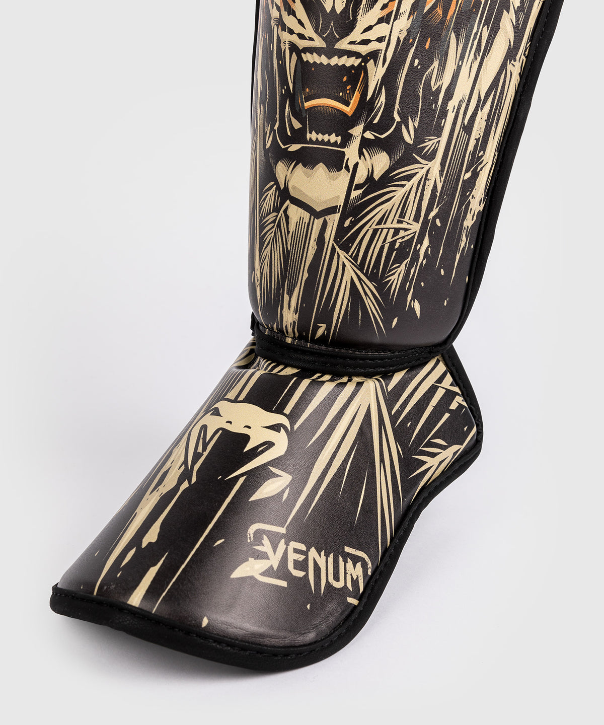 Venum Tiger Kids Shin Guards - Black/Neon Orang