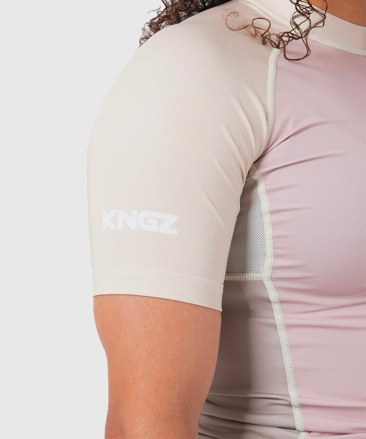 Kingz Terra Damen Kurzarm-Rashguard - Rosa/Beige