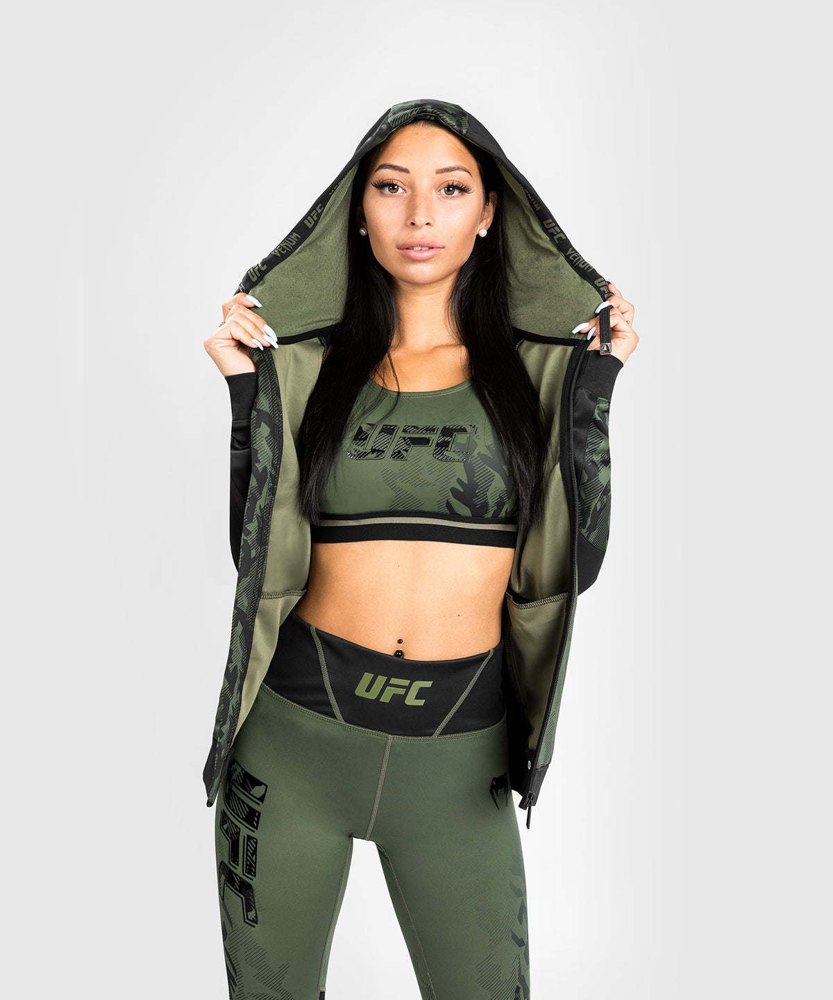 Felpa Con Cappuccio Con Zip Donna UFC Venum Authentic Fight Week - Verde