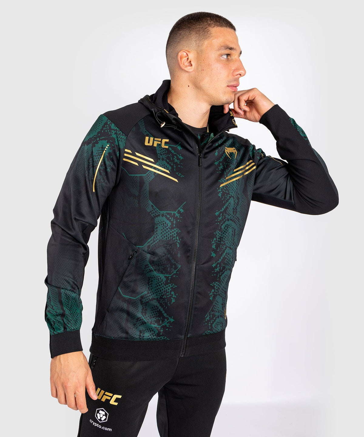 Veste à capuche pour Hommes UFC Adrenaline by Venum Authentic Fight Night - Emerald Edition - Vert/Noir/Or