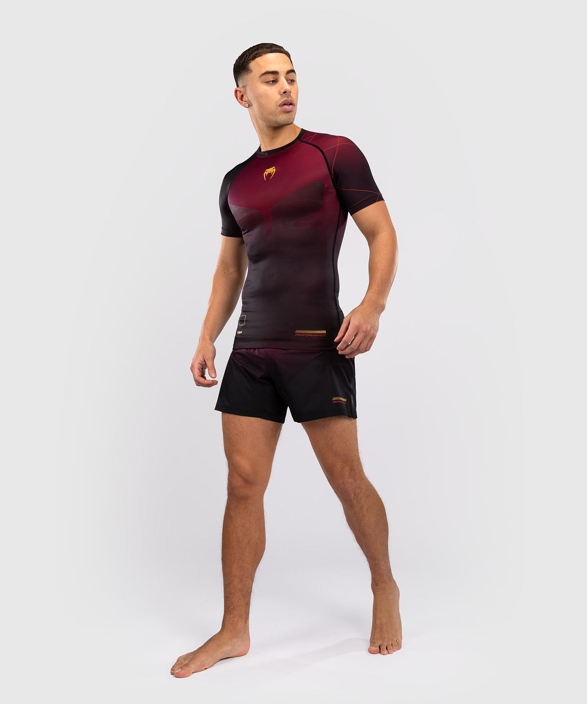 Venum Tactical XT Lycra de manga corta para hombre - Negra/Burdeos/Oro