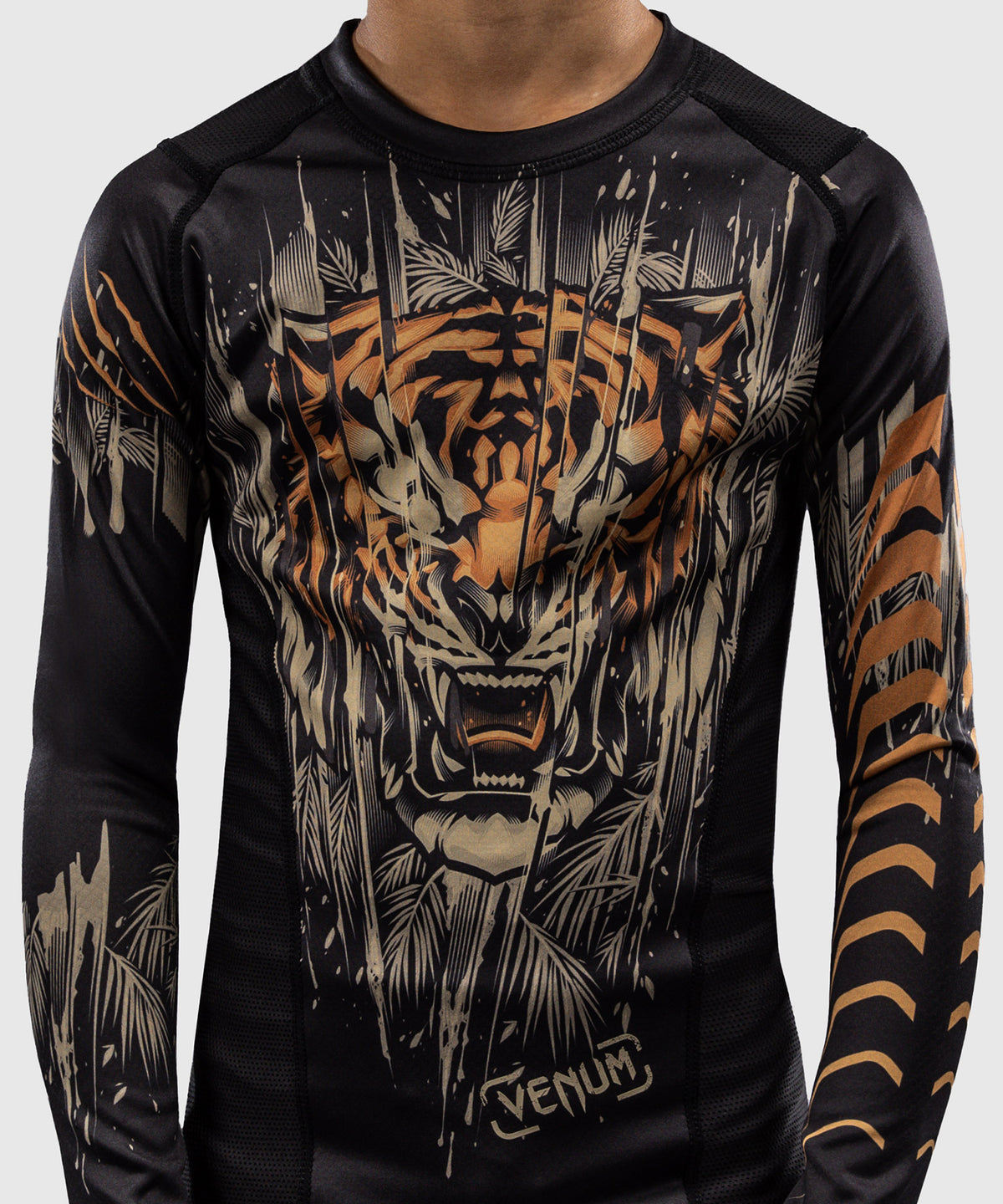 Venum Tiger Kinder Langarm Rashguard - Schwarz/Neon Orange