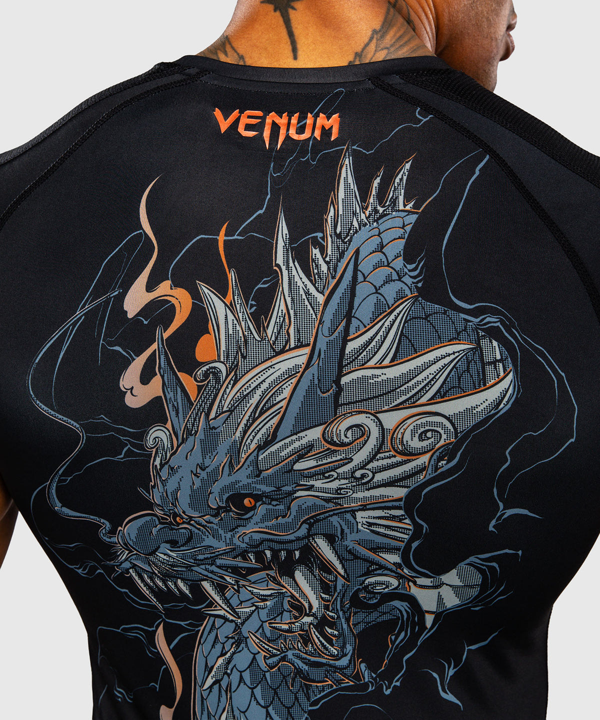 Venum Thunder Dragon Kurzarm Rashguard  – Schwarz/Grau/Kupfer