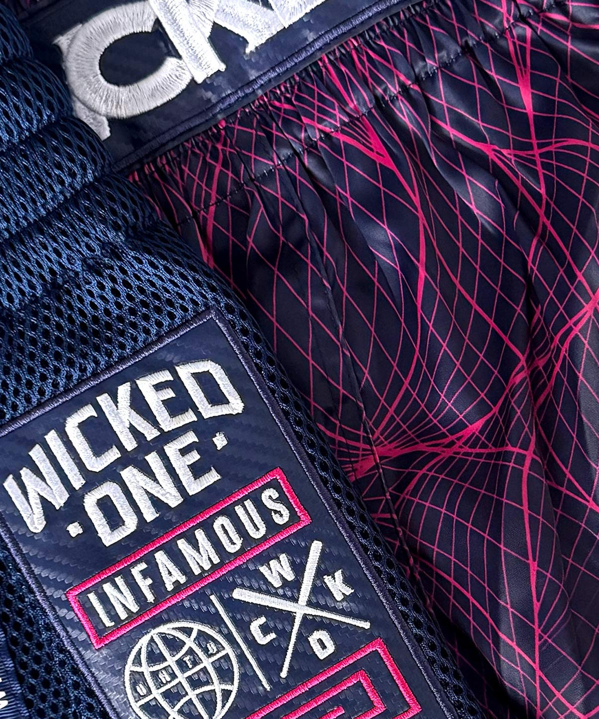 Wicked One Metaverse Muay Thai Shorts - Navy Blue/Pink