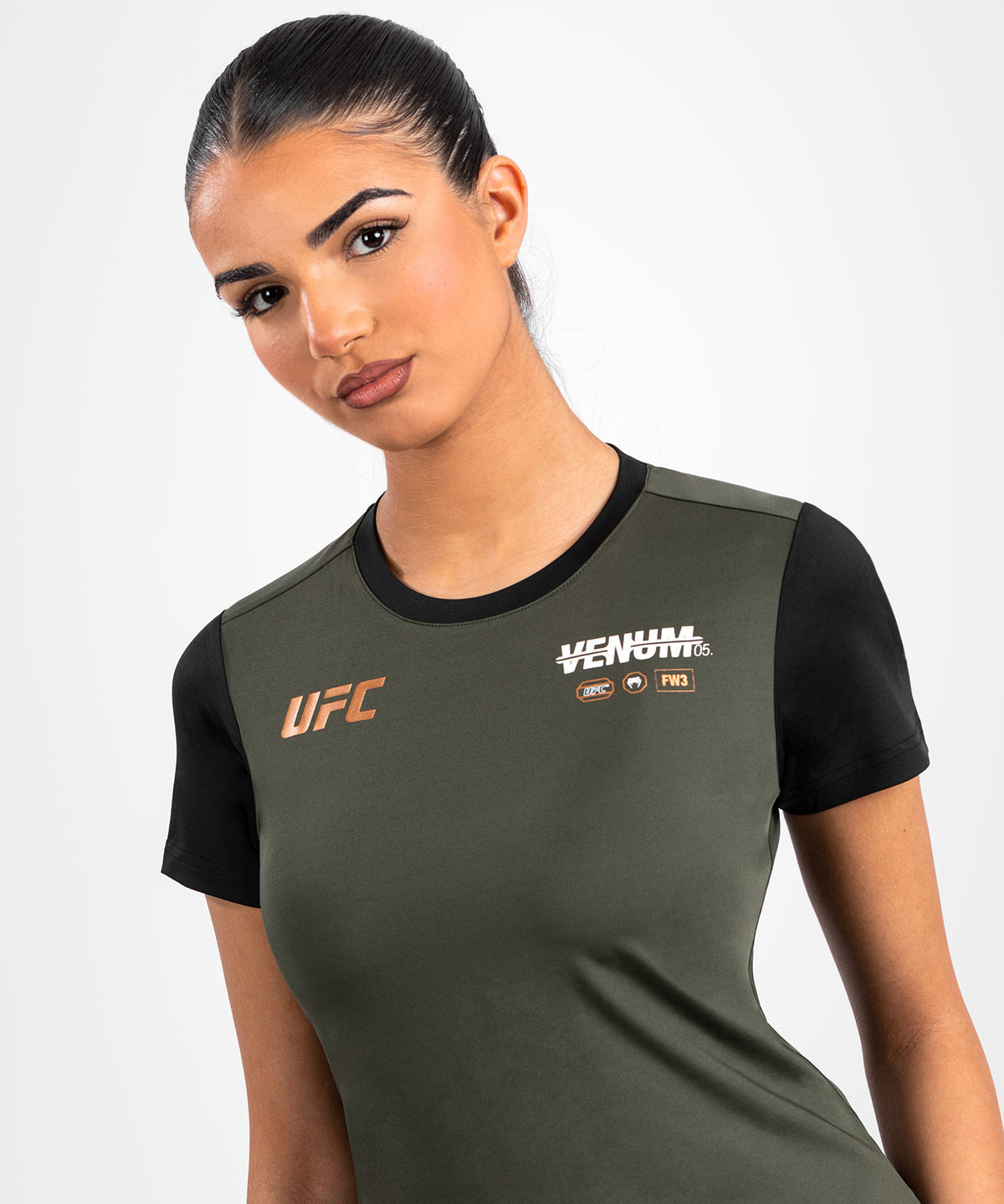 UFC Adrenaline by Venum Fight Week Dry-Tech-T-Shirt für Frauen - Khaki/Bronze