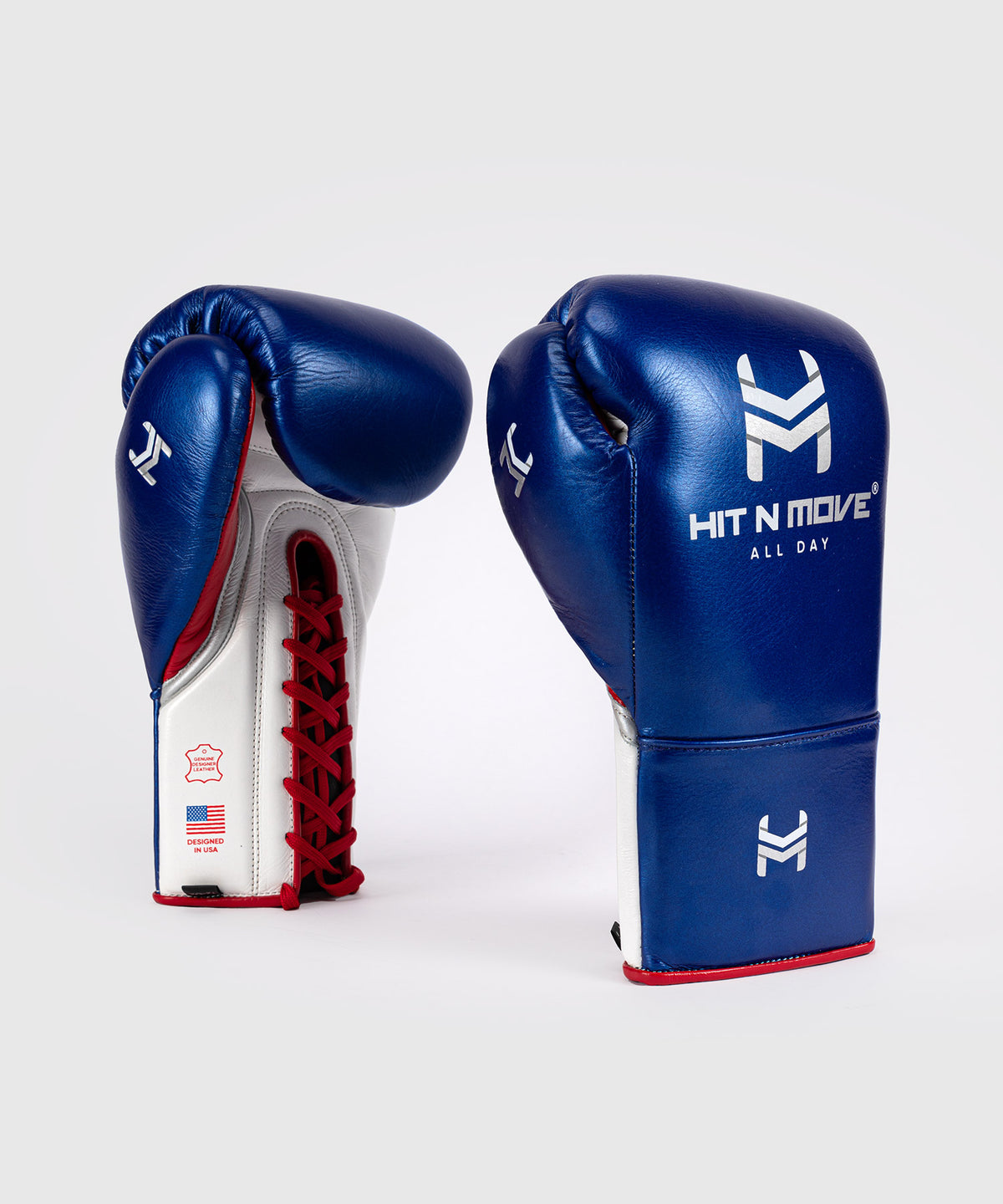 Hit N Move All Day® Pro Grip Plus Guantes de Boxeo con Cordones - Azul/Blanco/Rojo