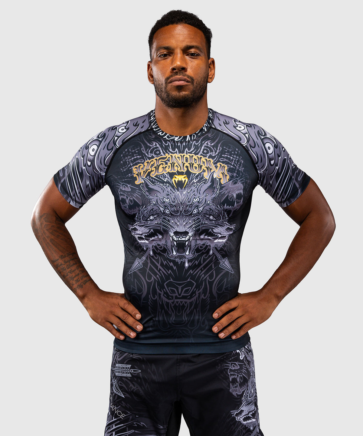 Venum Wolf Atak Rashguard Manga Corta – Negro/Gris