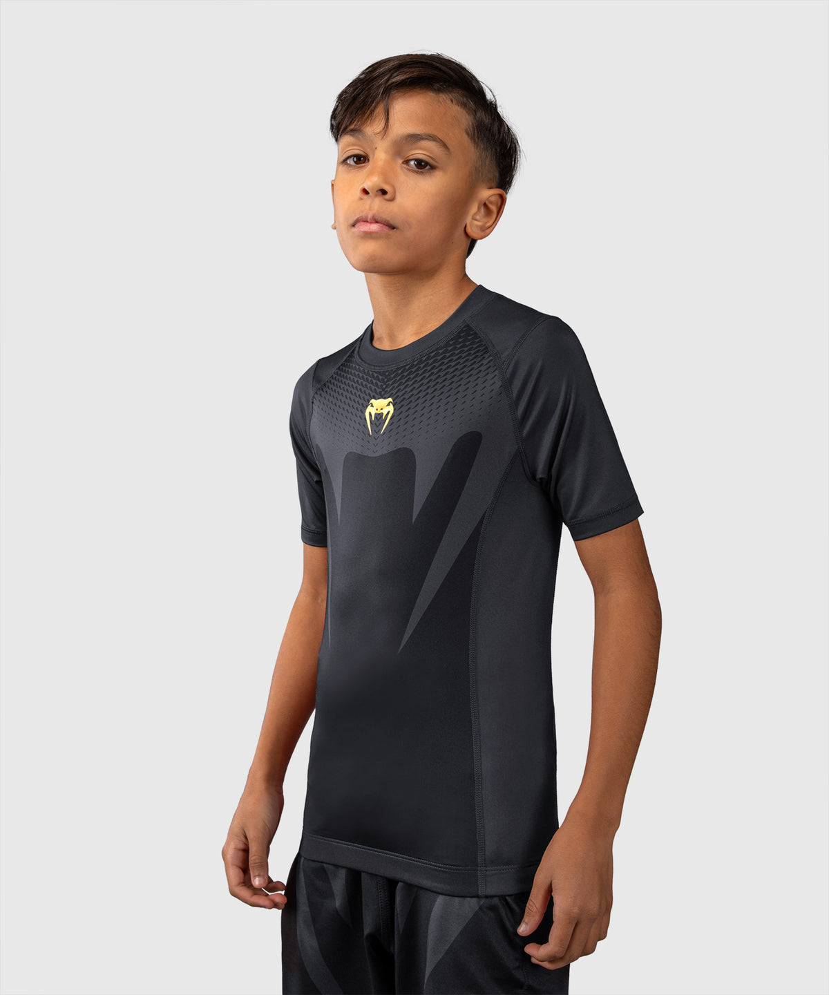 Venum Attack Rashguard de manga corta para niños - Negro/Dorado