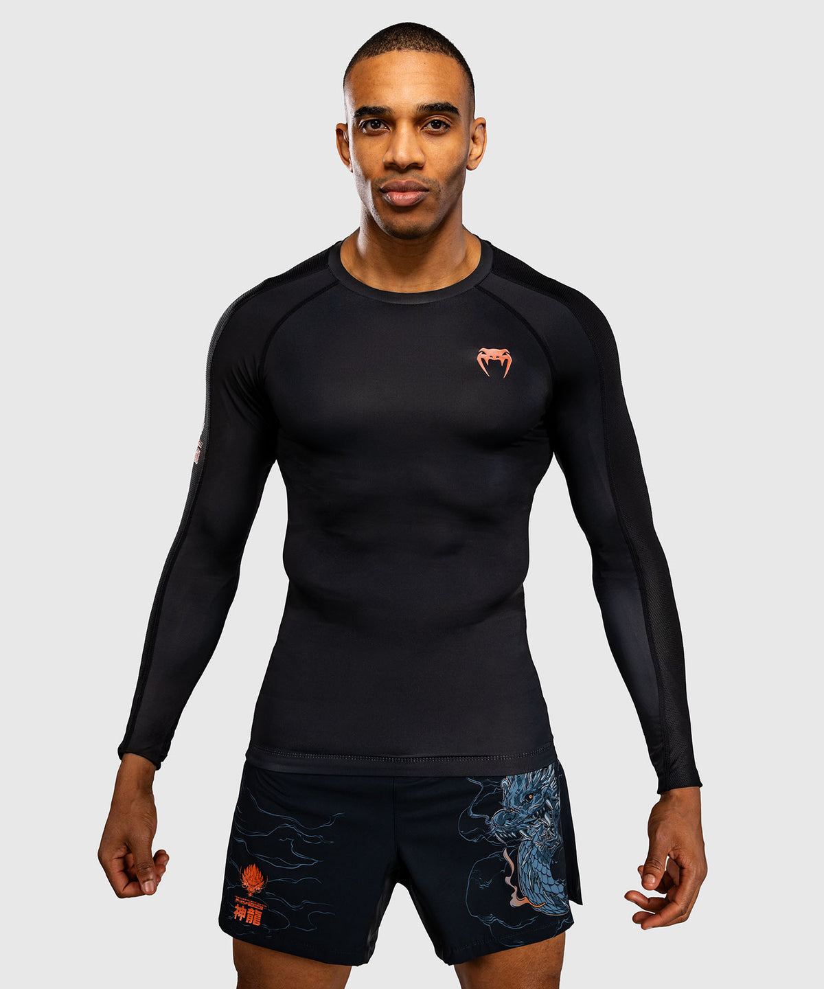 Venum Thunder Dragon Long Sleeve Rashguard - Black/Grey/Copper