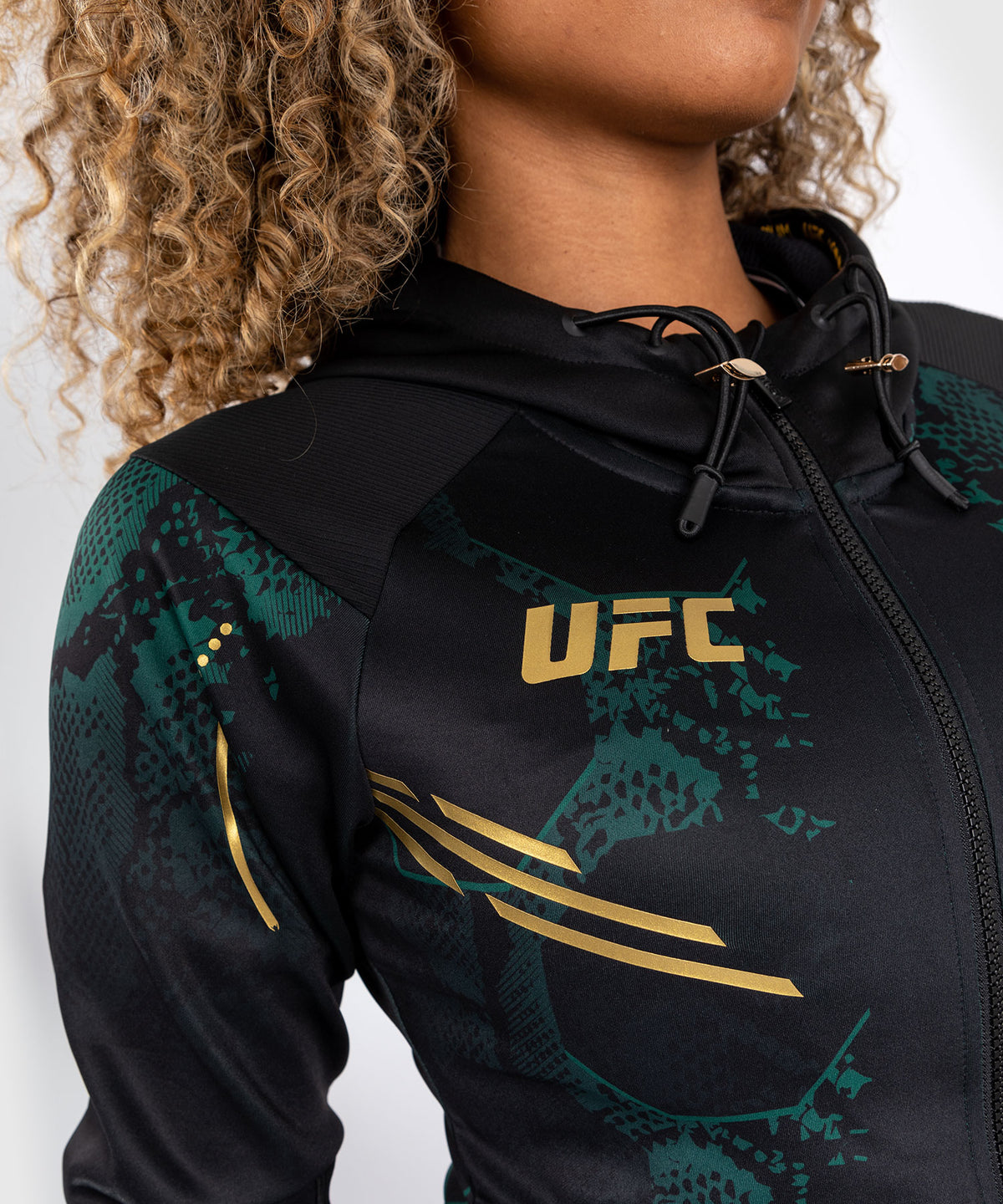 Sweat à capuche pour Femmes UFC Adrenaline by Venum Authentic Fight Night - Emerald Edition - Vert/Noir/Or