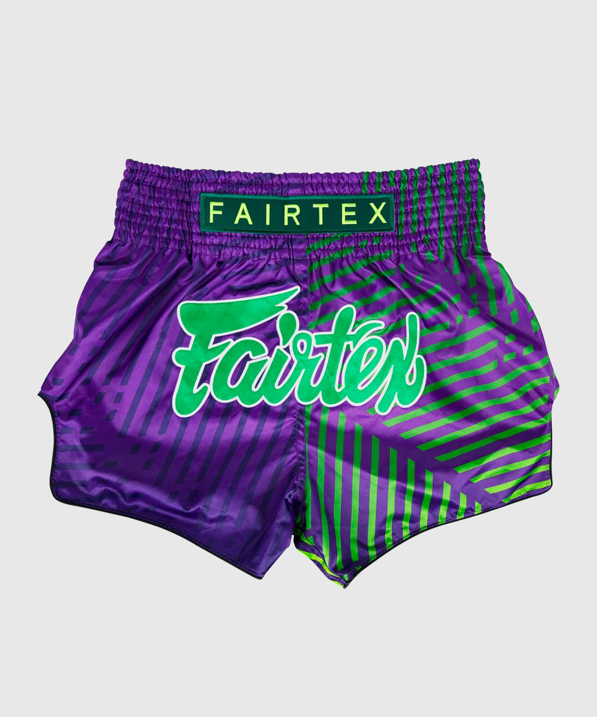 Fairtex Racer Pantalones de Muay Thai - Violeta/Verde