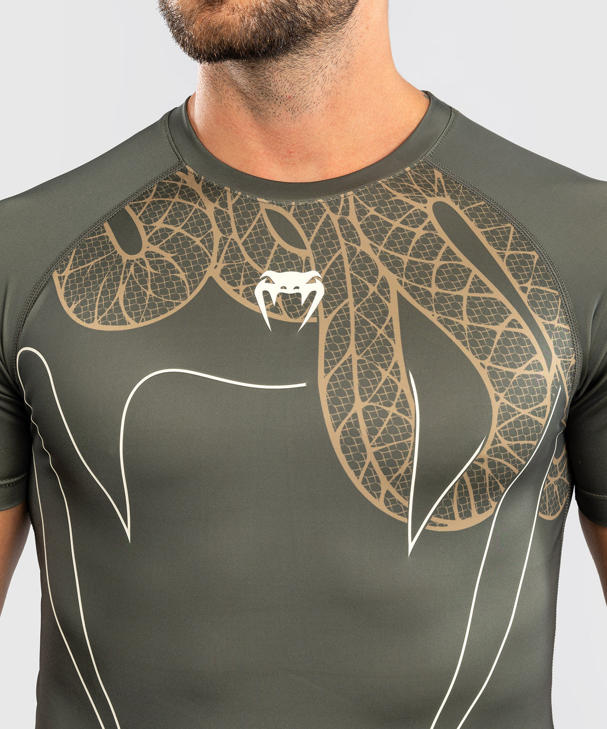 Rashguard Manches Courtes Venum Serpenti – Kaki/Bronze/Ivoire