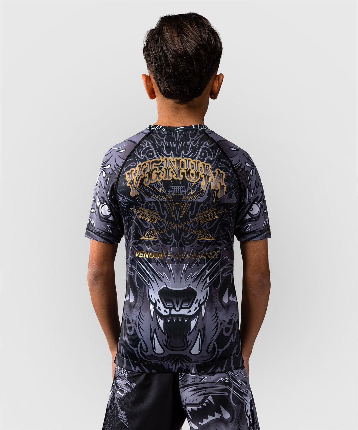 Venum Wolf Atak Rashguard a Maniche Corte Per Bambini – Nero/Grigio