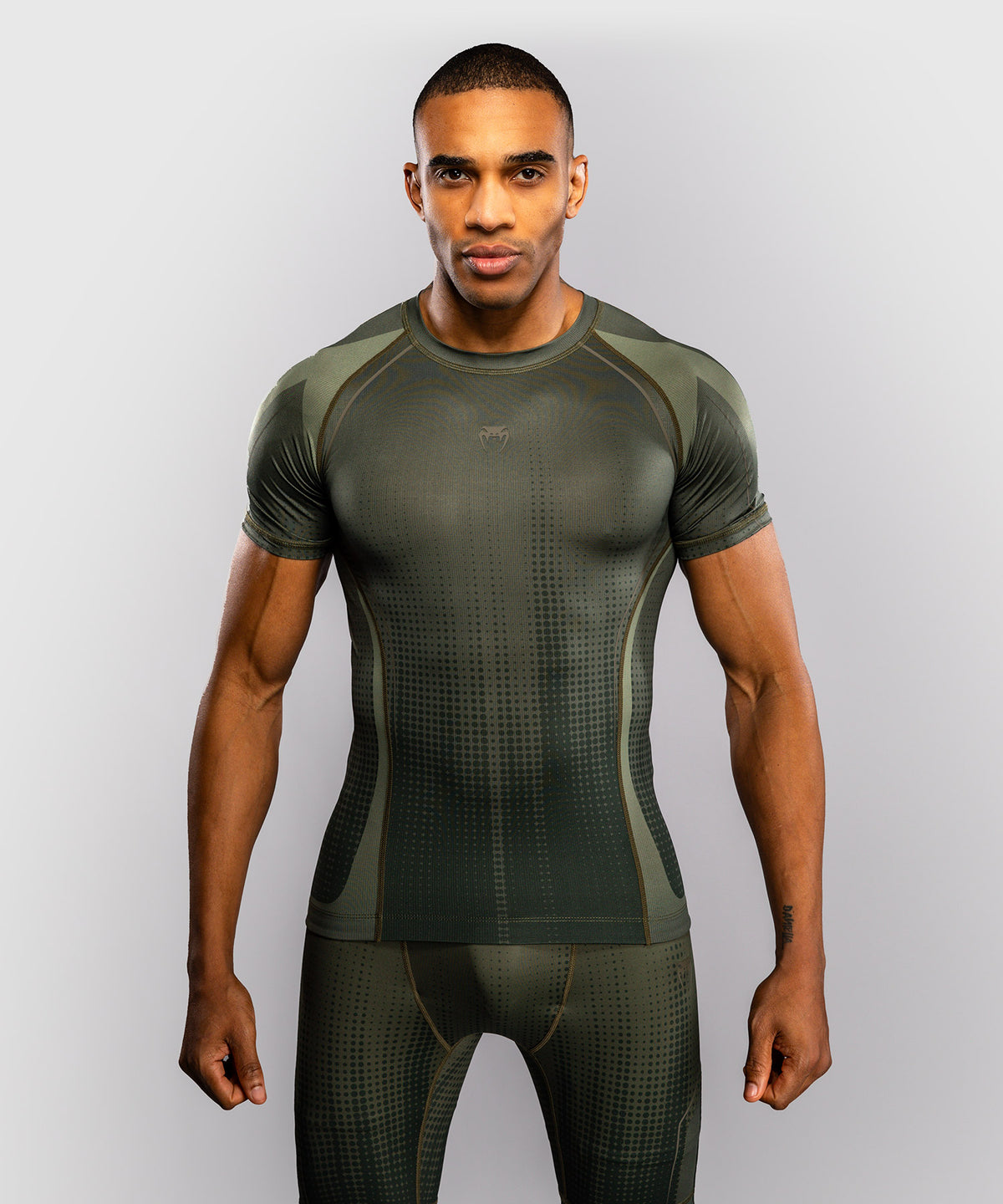 Venum Stealth Short Sleeve Rashguard - Khaki/Dark Green