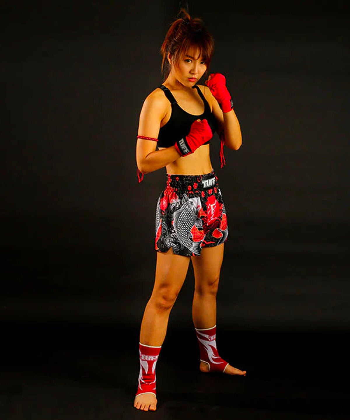 Tuff Japanese Koi Fish Muay Thai Shorts - Black
