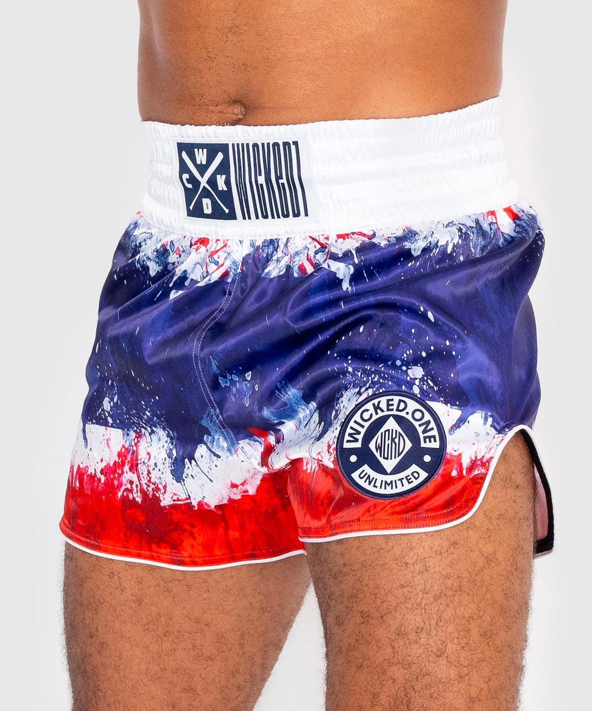 Wicked One Thaï Flag Pantalones de Muay Thai - Blanco/Azul/Rojo
