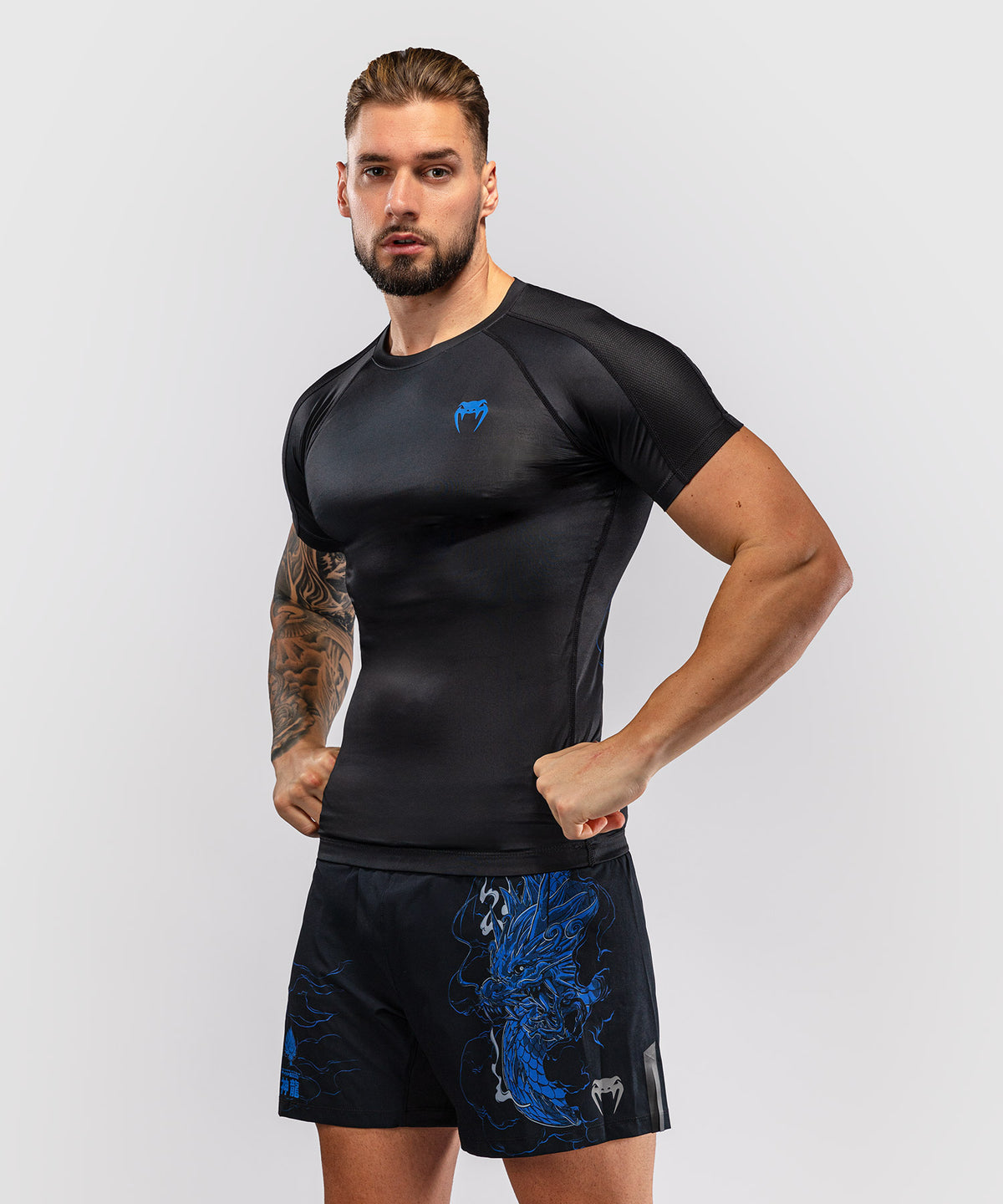 Venum Thunder Dragon Rashguard Manga Corta – Negro/Azul Real