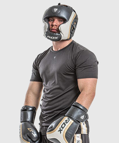 RDX Sports Aura T-17 Headgear - Black/White/Gold