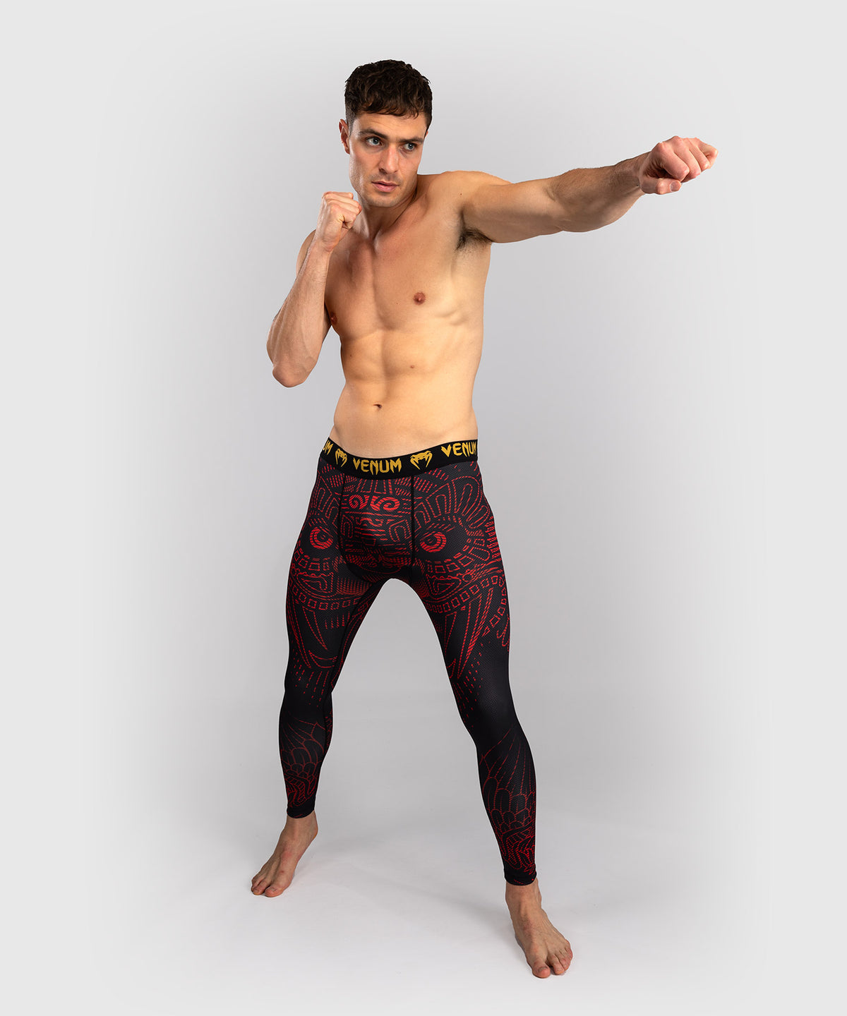 Pantalon de Compression Venum Quetzal Fury - Noir/Rouge Fury/Mandarine