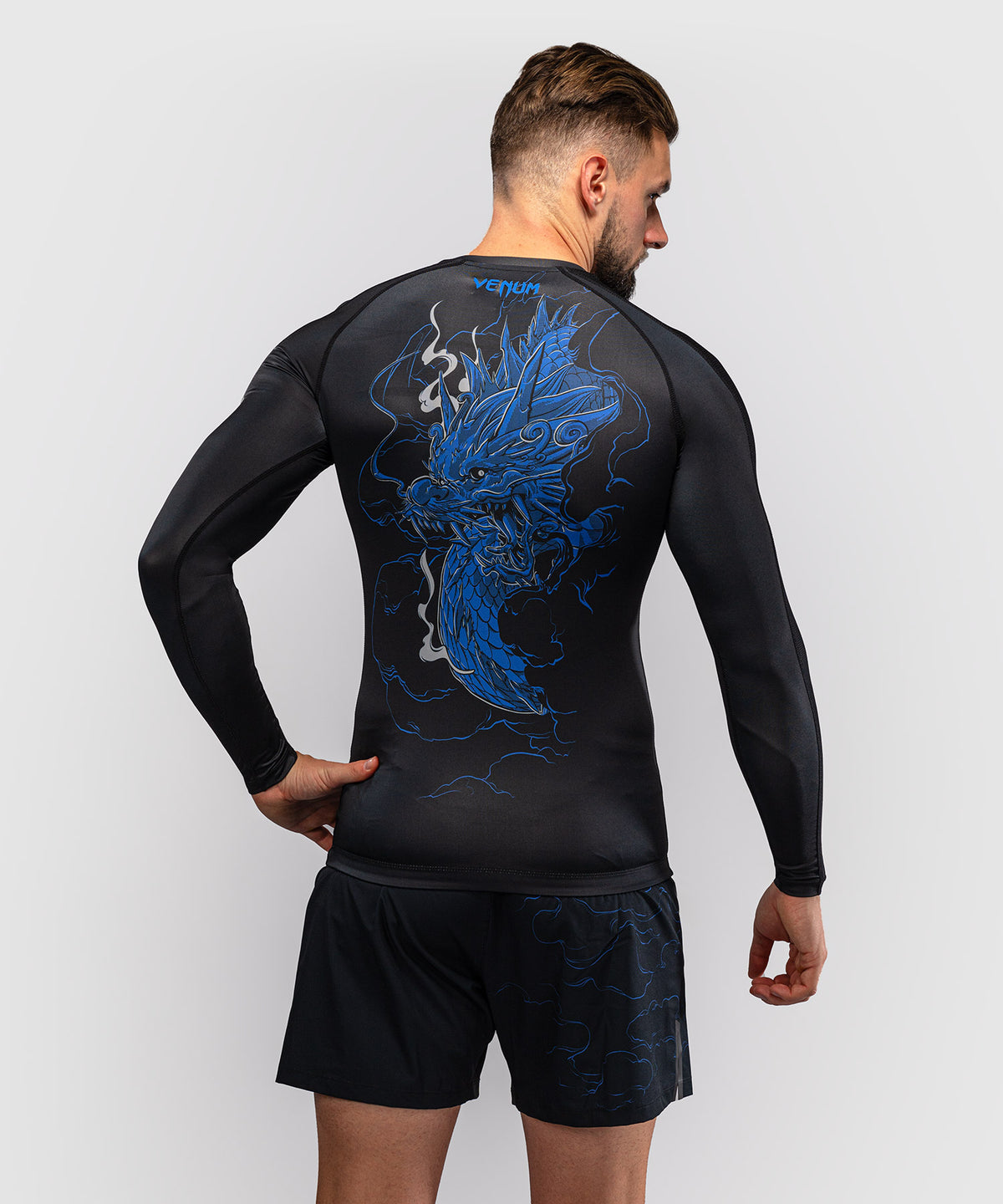 Venum Thunder Dragon Long Sleeve Rashguard - Black/Royal Blue