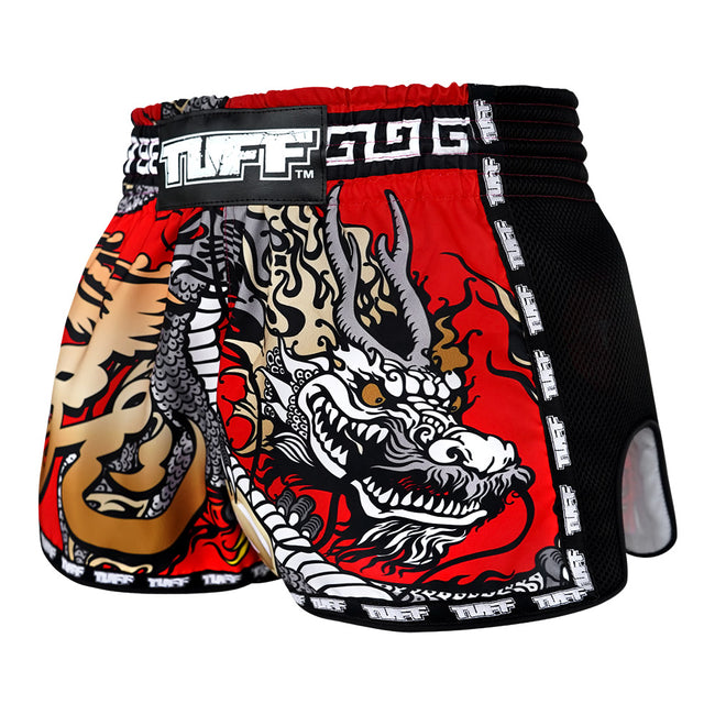 Tuff Retro Style Red Chinese Dragon Muay Thai Shorts - Rot