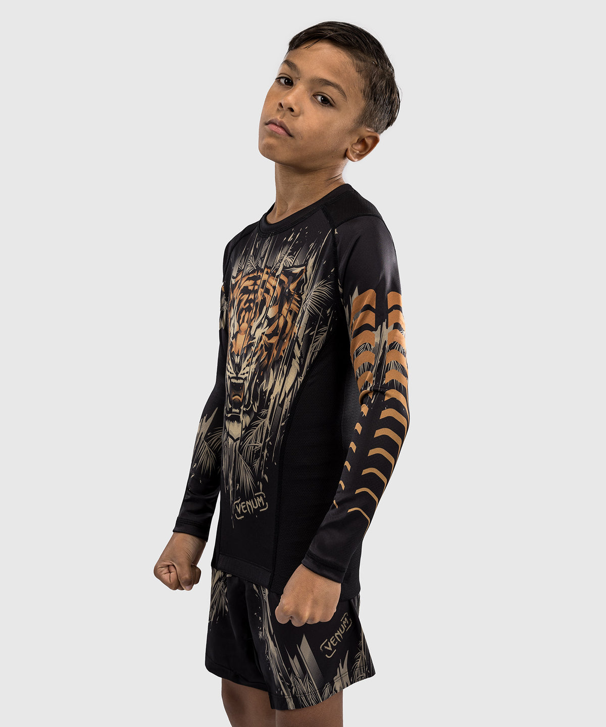 Venum Tiger Kinder Langarm Rashguard - Schwarz/Neon Orange