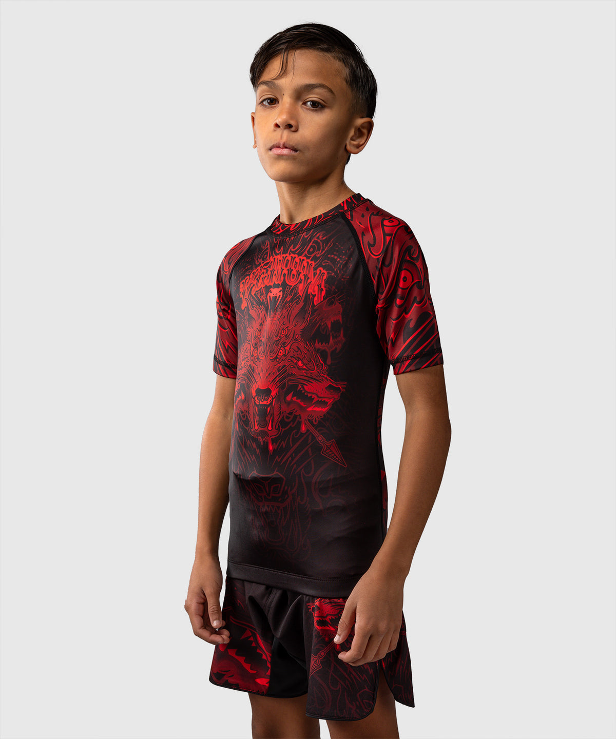Venum Wolf Atak Rashguard Manga Corta Para Niños – Negro/Rojo