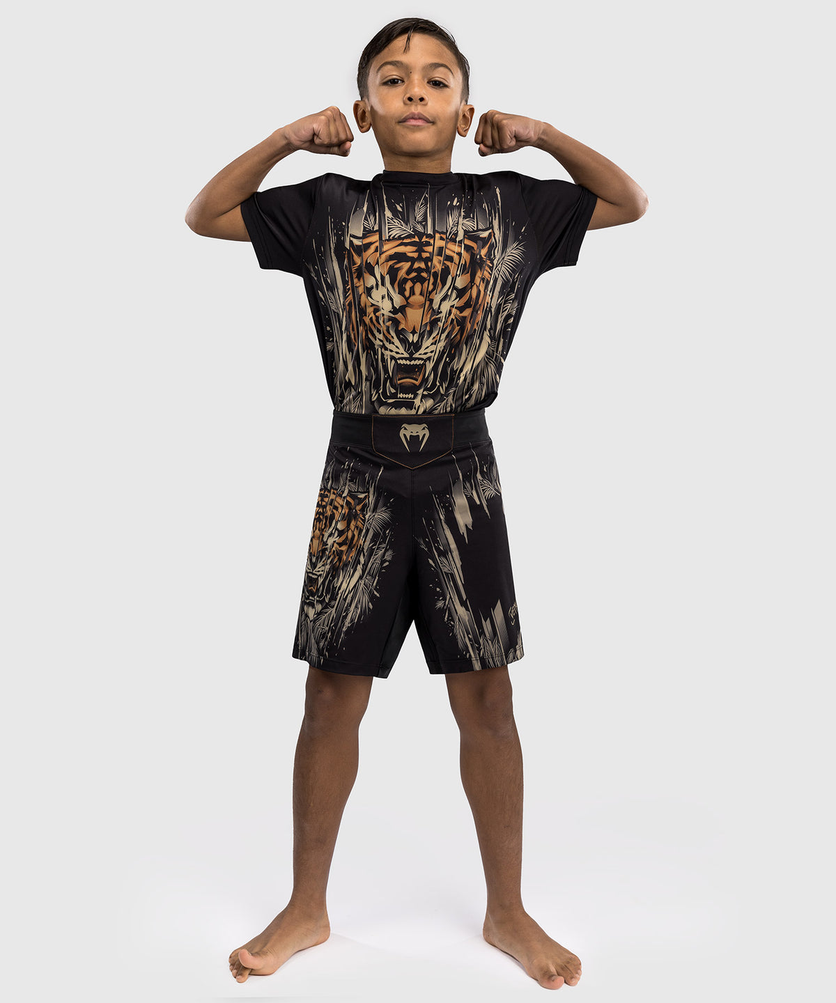 Short de Combat Venum Tiger pour Enfants - Noir/Orange Néon