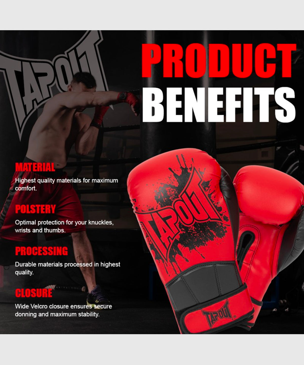 Tapout Cerritos Boxing Gloves - Red/Black