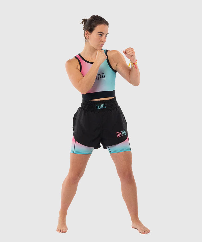 Metal Boxe Miami Vice Damen Sport-BH - Rosa/Turchese