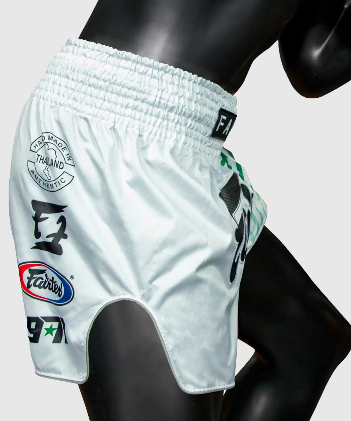 Short de Muay Thai Fairtex Racer - Blanc/Vert
