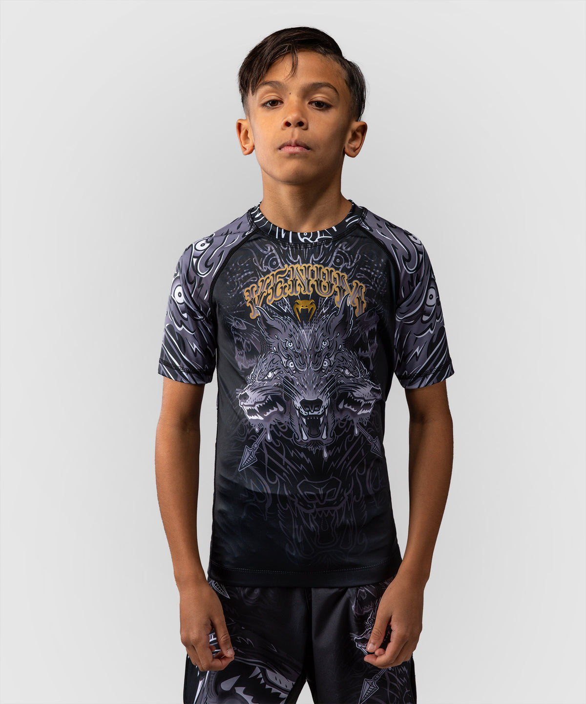 Venum Wolf Atak Rashguard a Maniche Corte Per Bambini – Nero/Grigio
