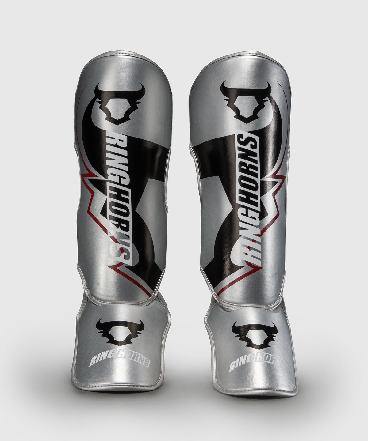 Ringhorns Charger by Venum Shin Guards - Silver/Black