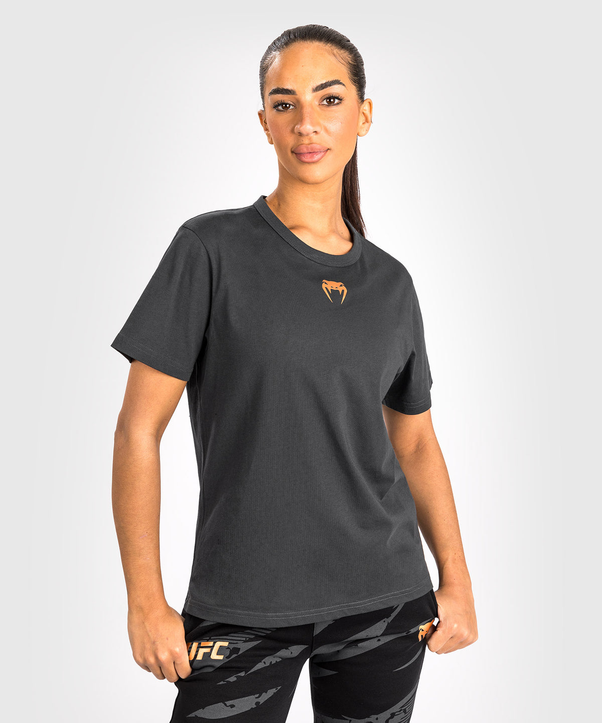 UFC Adrenaline By Venum Fight Week Camiseta de Algodón de Manga Corta para Mujer - Gris Antracita