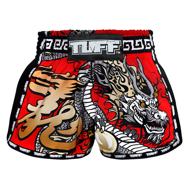 Tuff Retro Style Red Chinese Dragon Muay Thai Shorts - Rot