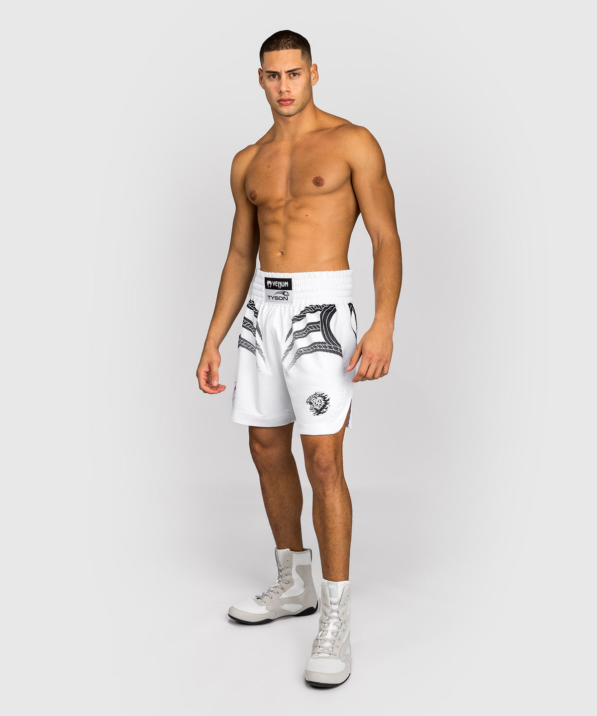 Venum x Mike Tyson Tiger Pantalones Cortos de Boxeo - Blanco Óptico/Negro Profundo