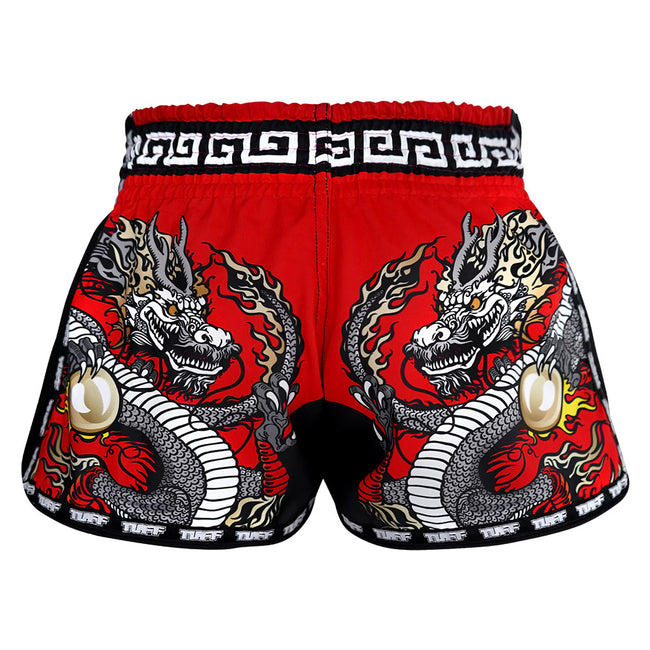 Tuff Retro Style Red Chinese Dragon Muay Thai Shorts - Rot